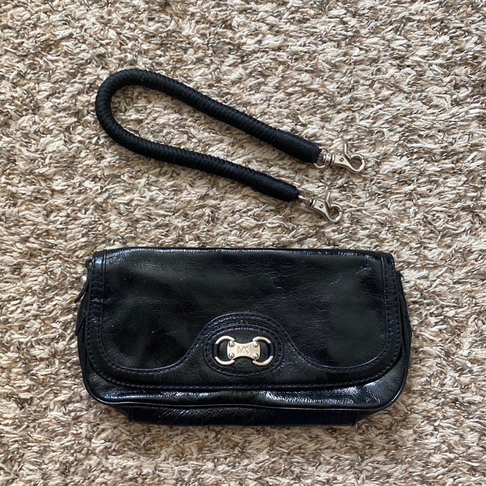 Black Michael Kors Patent Leather Clutch with Optional Wristlet